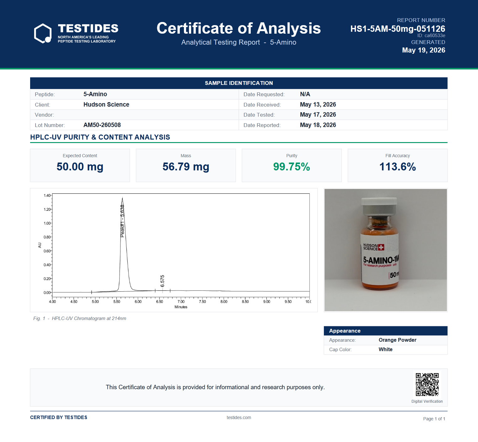 5-Amino-1MQ 50mg  Premium Research Peptide| CSD
